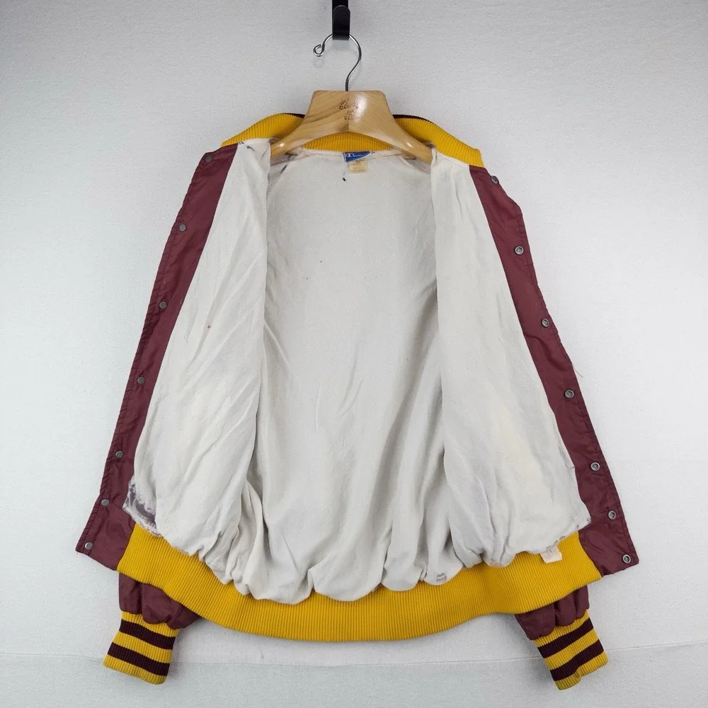 70's Vtg Champion Eureka College Nylon Varsity Jacket Medium Snap Front Made USA